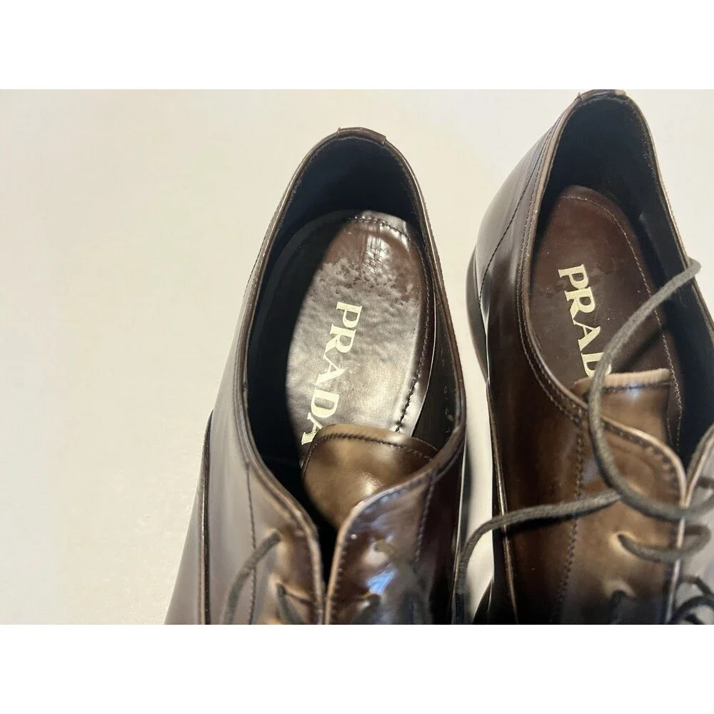 Prada leather Shoes Men 10 Brown Lace Oxford - Picture 11 of 12
